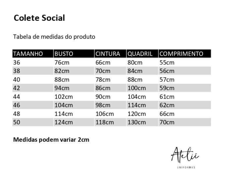 Colete Social- Feminino- Ziper