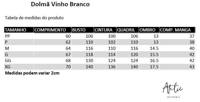 Dolmã Unissex Vinho branco - botão de pressão
