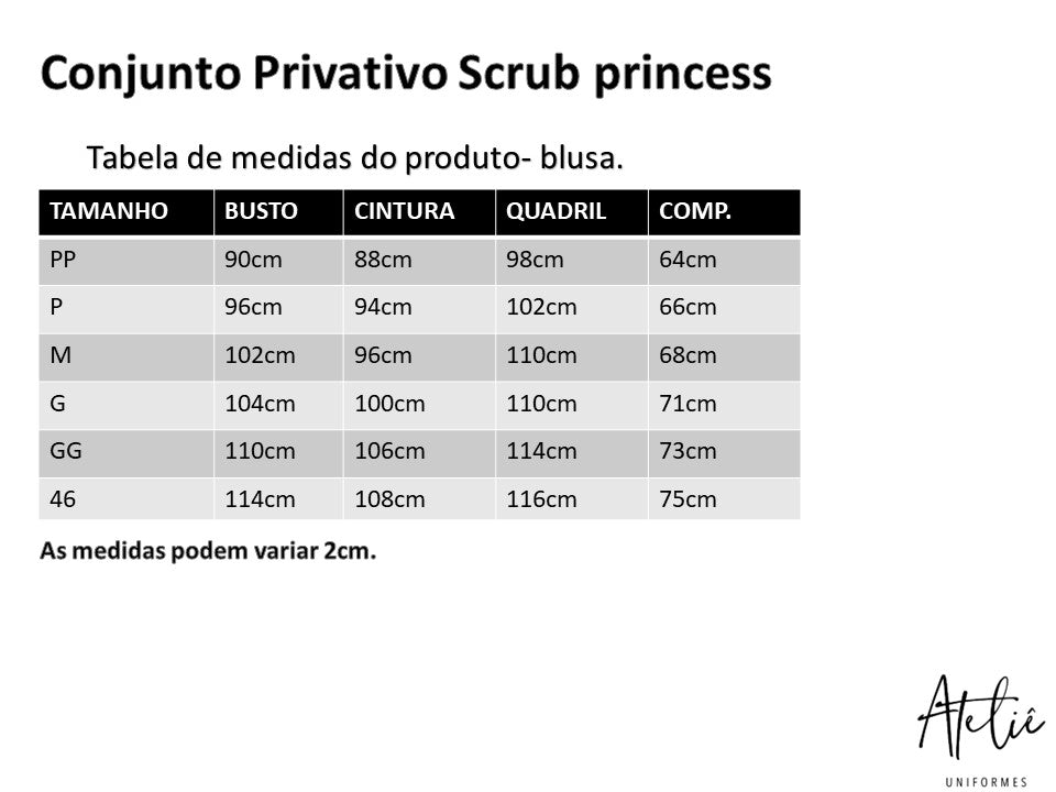 Conjunto privativo, Scrub Feminino modelo princess- marinho