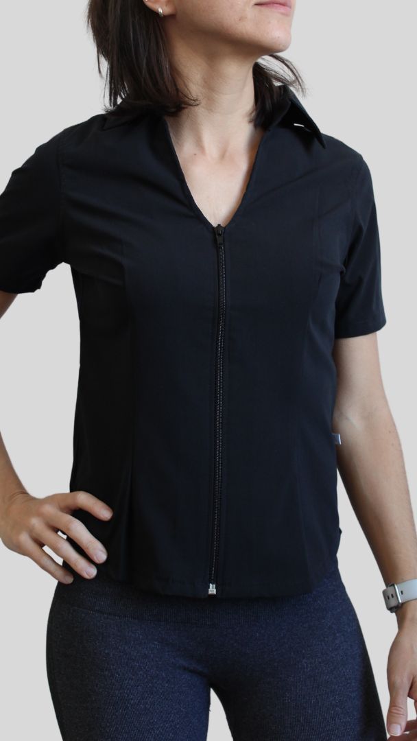 Camisa Feminina- Ziper- manga curta- preta