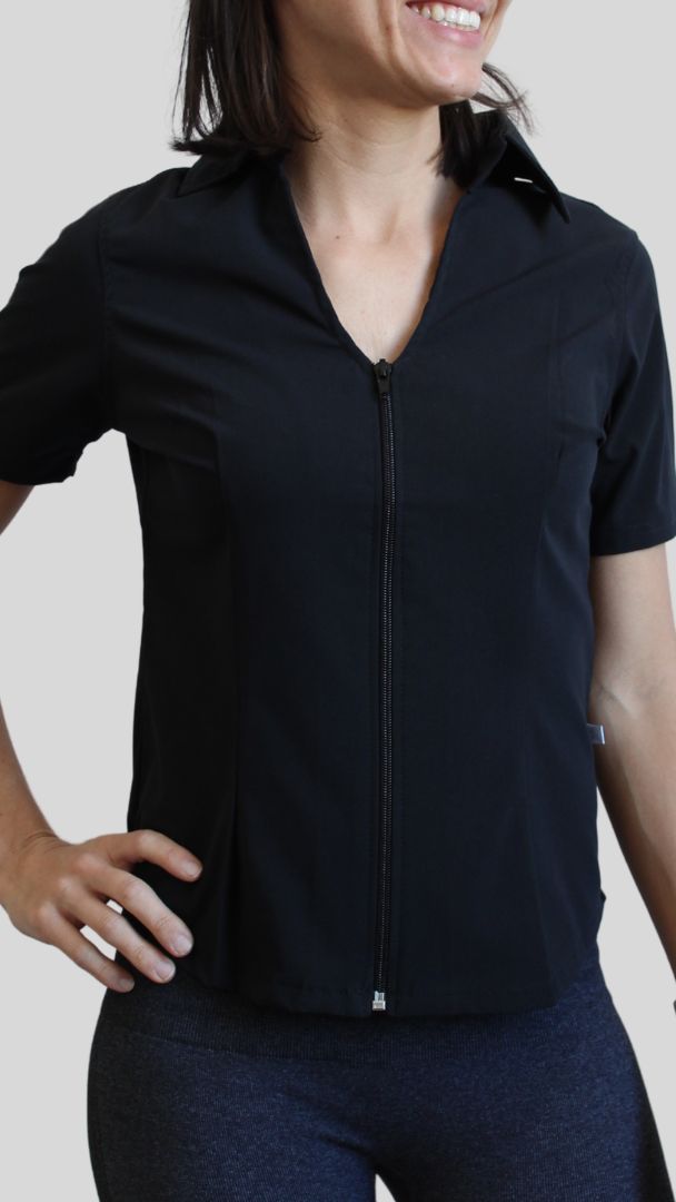 Camisa Feminina- Ziper- manga curta- preta