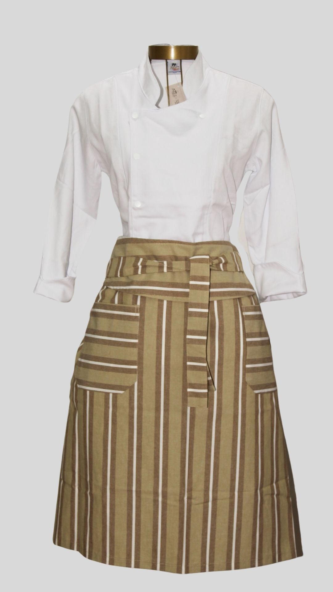 Avental Meia Saia Com Aba- Listrado (Bege & Marron)