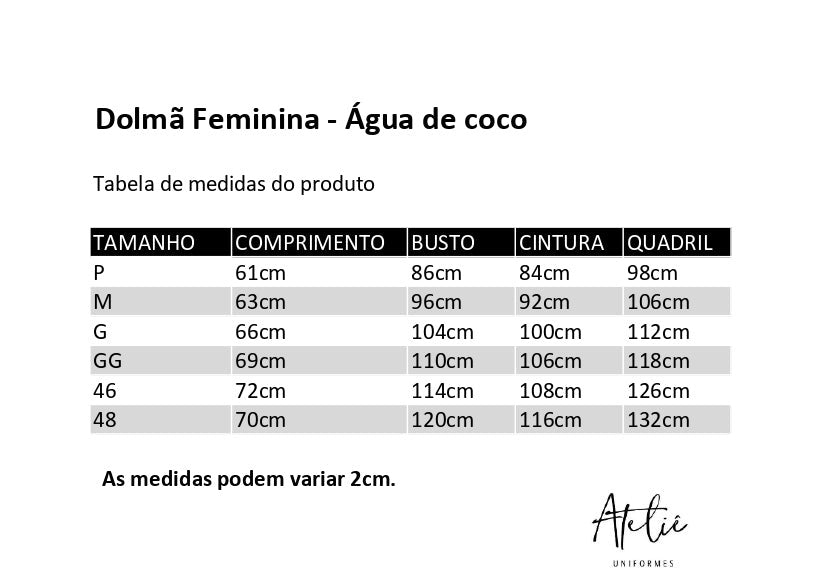Dolmã Feminina Branca- Água de coco- Manga curta