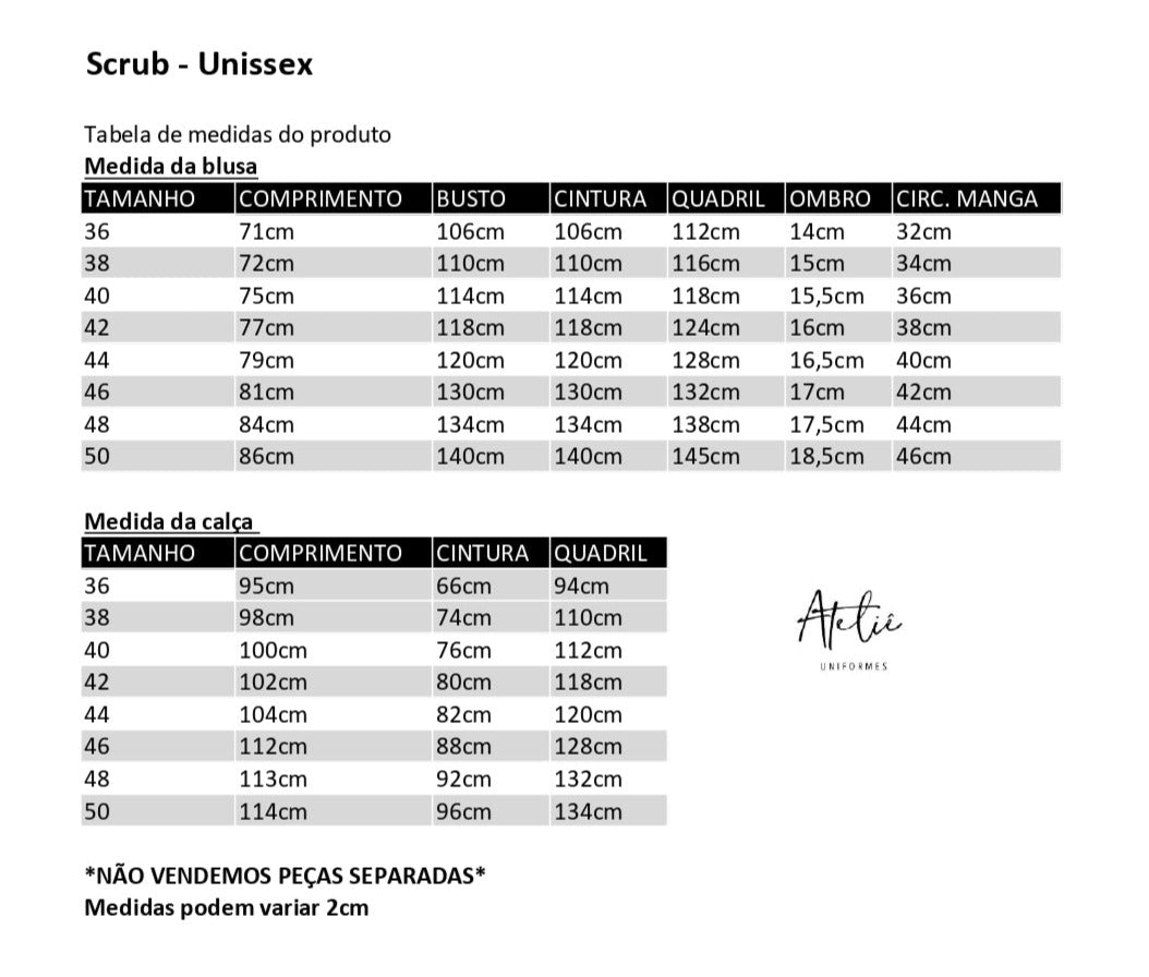 Scrub Unissex- Conjunto privativo- Verde Claro- Decote Redondo