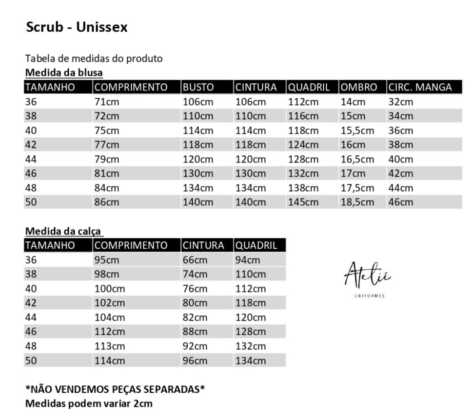 Scrub Unissex- Conjunto privativo- basic- Azul