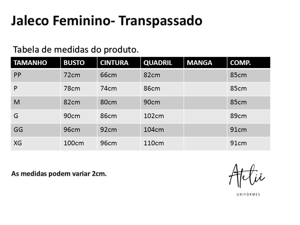 Jaleco Feminino Transpassado - Oxford- Preto