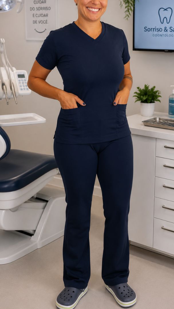 Conjunto privativo, Scrub Feminino Suplex de Poliamida - Marinho