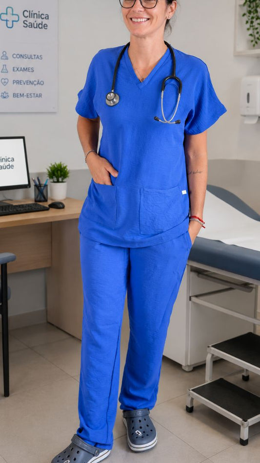 Scrub Feminino- Conjunto privativo- crepe azul royal