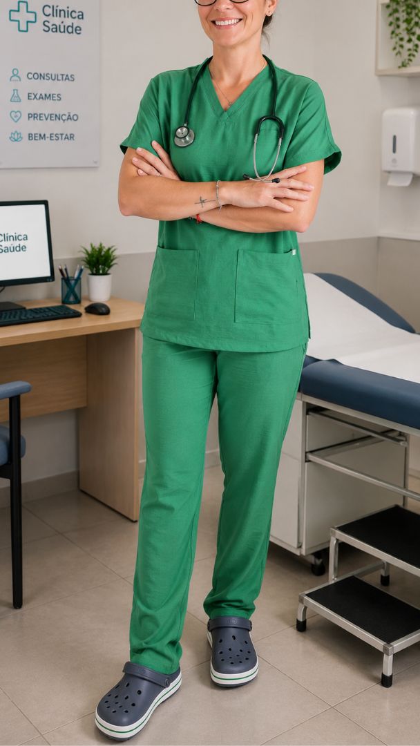 Scrub Feminino- Conjunto privativo- crepe verde
