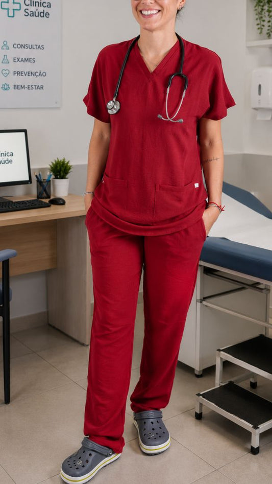 Scrub Feminino- Conjunto privativo- crepe vinho