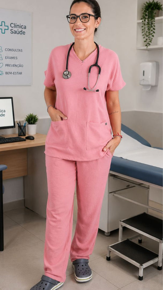 Scrub Feminino- Conjunto privativo- crepe rose