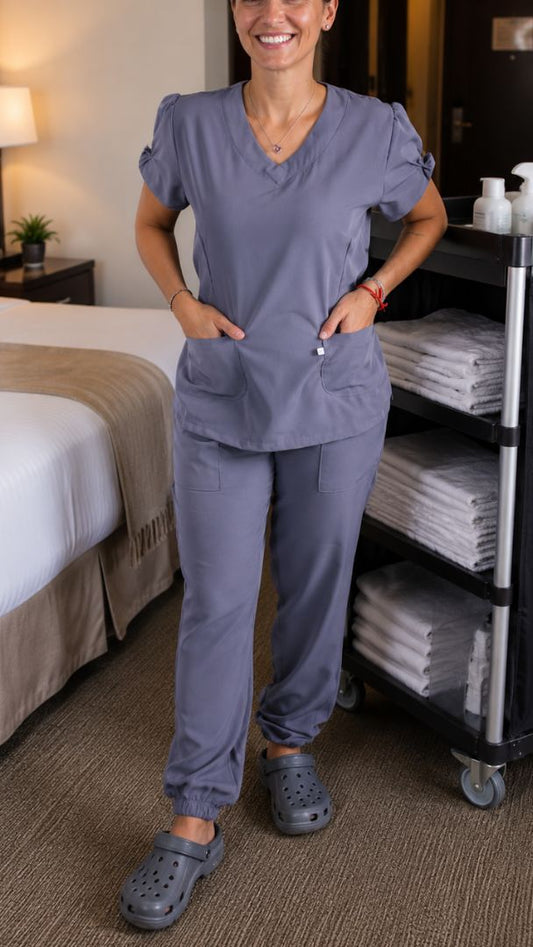 Conjunto privativo, Scrub Feminino modelo princess- cinza
