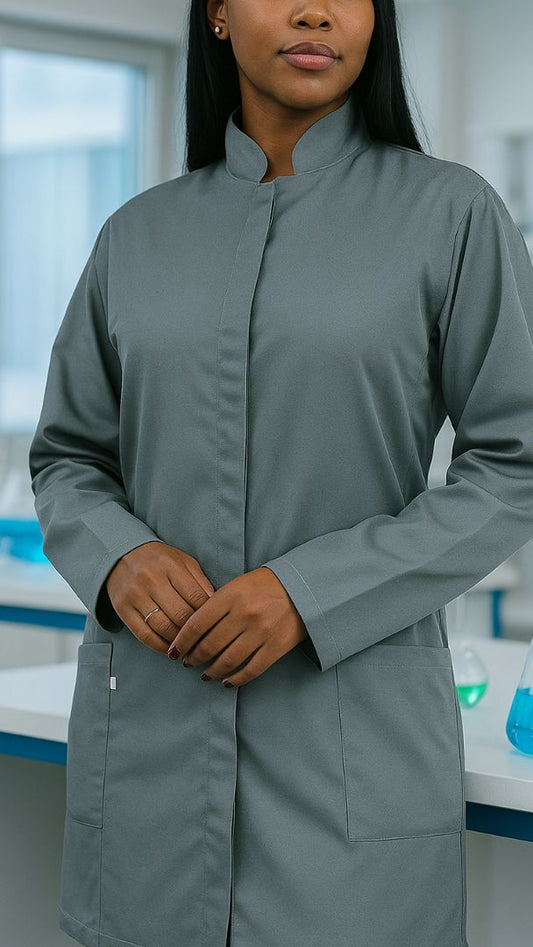 Jaleco Feminino - Gola Padre- Cinza Chumbo