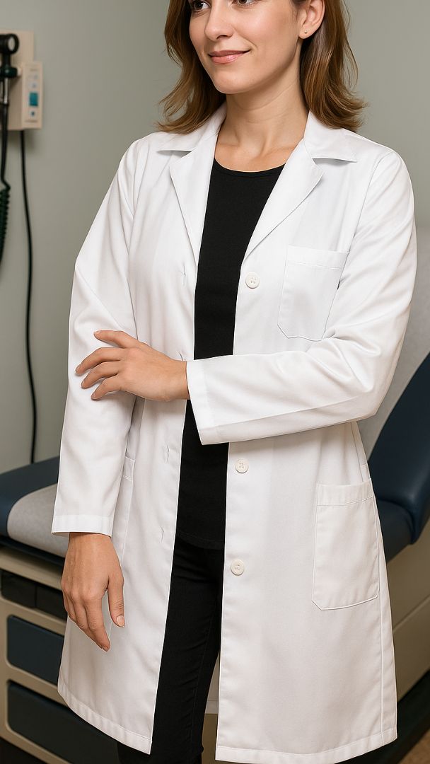 Jaleco Feminino - Microfibra de Gabardine- Botão- Branco