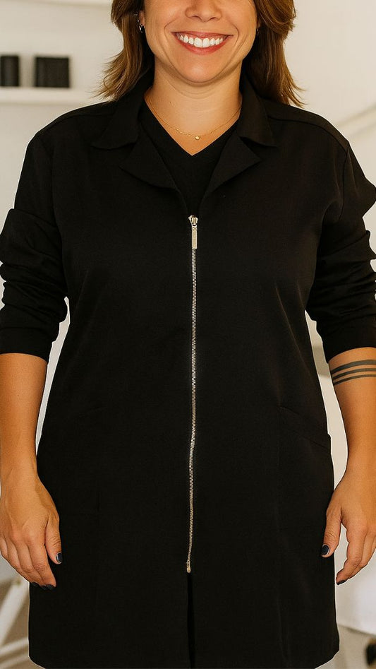 Jaleco Feminino - Ziper gola padre preto