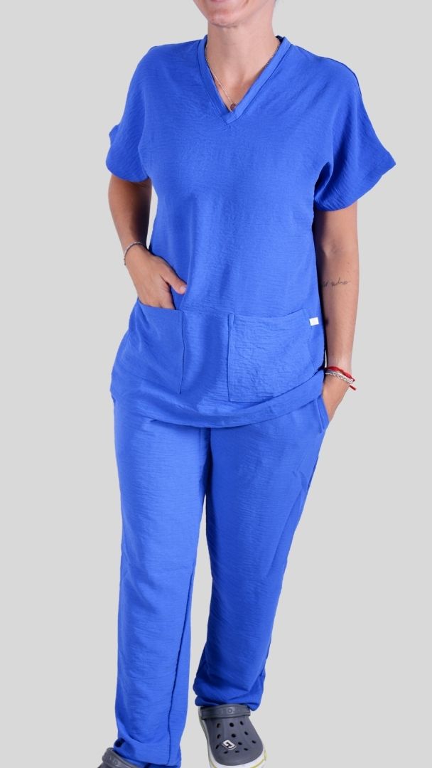 Scrub Feminino- Conjunto privativo- crepe azul royal