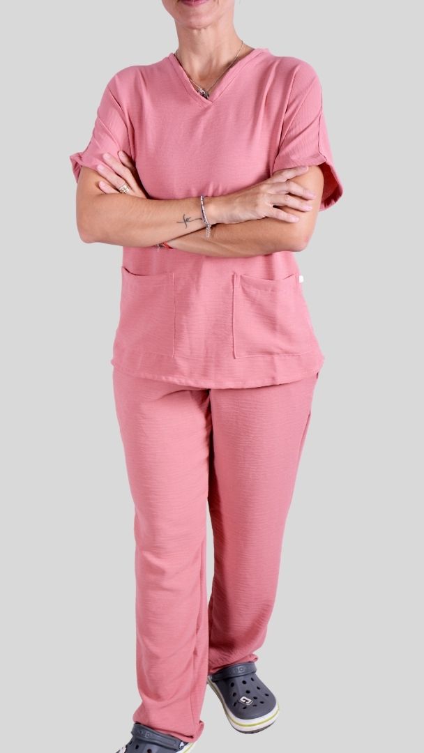 Scrub Feminino- Conjunto privativo- crepe rose