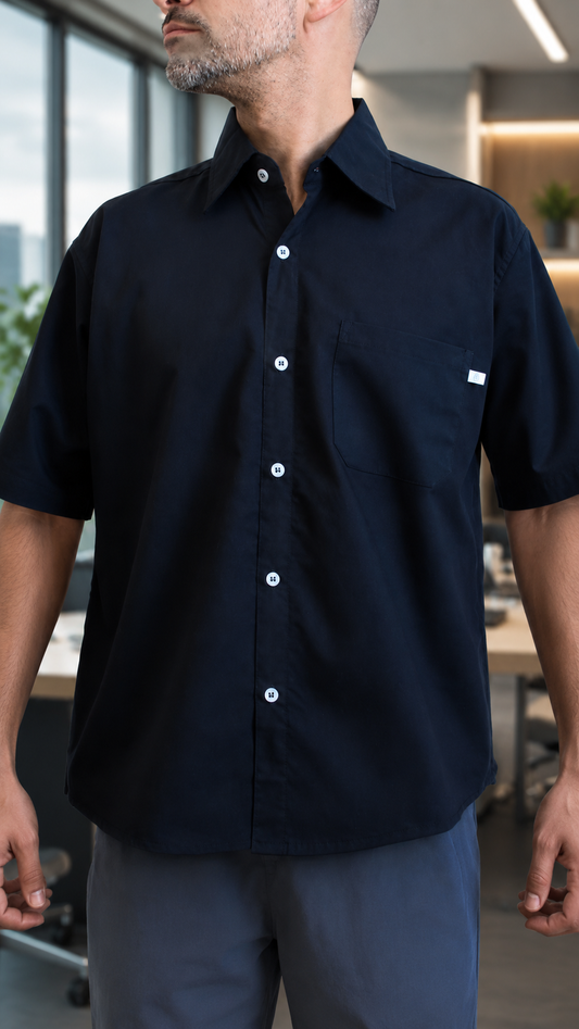Camisa Social- Masculina- Manga curta Preta