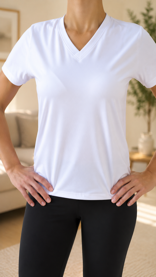 Camiseta Baby look- feminina branca- Decote V