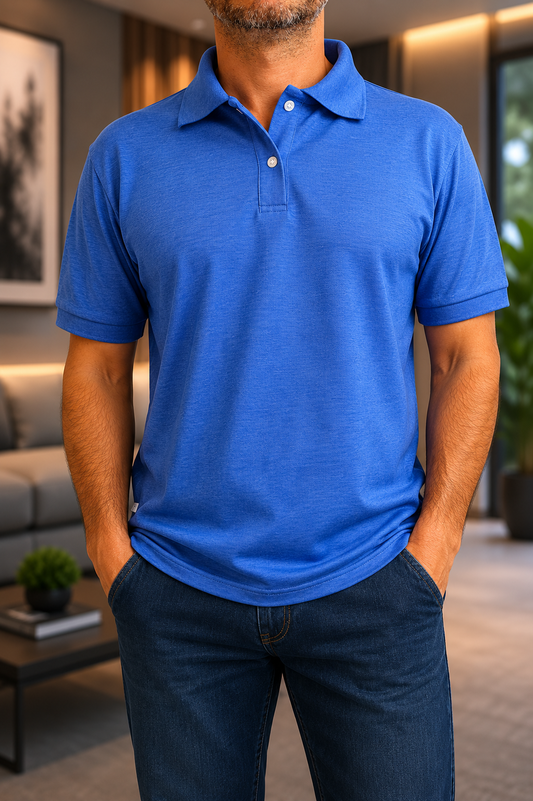 Camiseta Polo Unissex- Azul Mescla