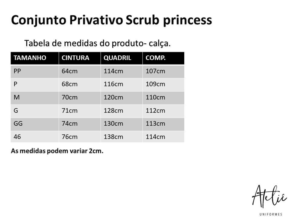 Conjunto privativo, Scrub Feminino modelo princess- cinza