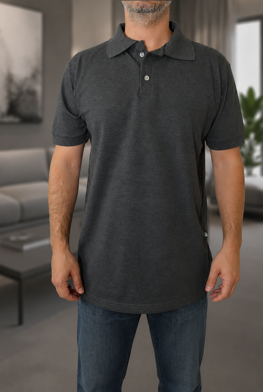 Camiseta Polo Unissex- Preta Mescla