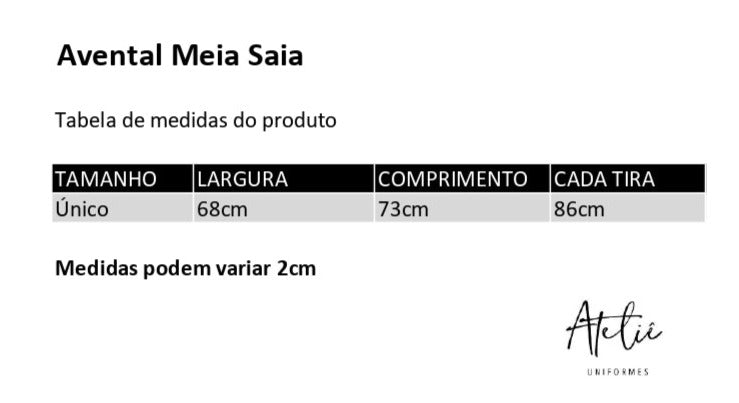 Avental Meia Saia Branco 100% algodão