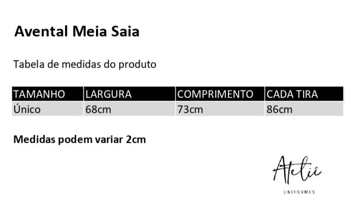 Avental Meia Saia Preto 100% algodão