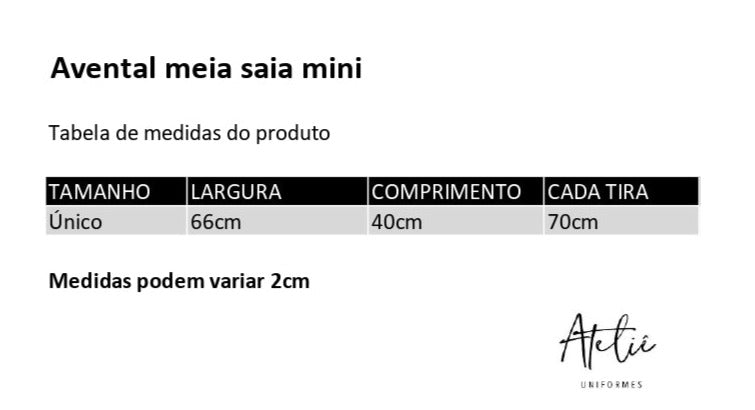 Avental Meia Saia Mini Poá Branco e Preto