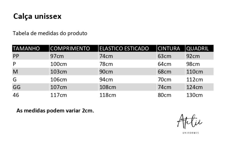 Calça Unissex- 100% algodão preta
