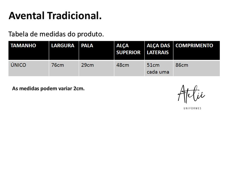 Avental Tradicional Branco 100% algodão