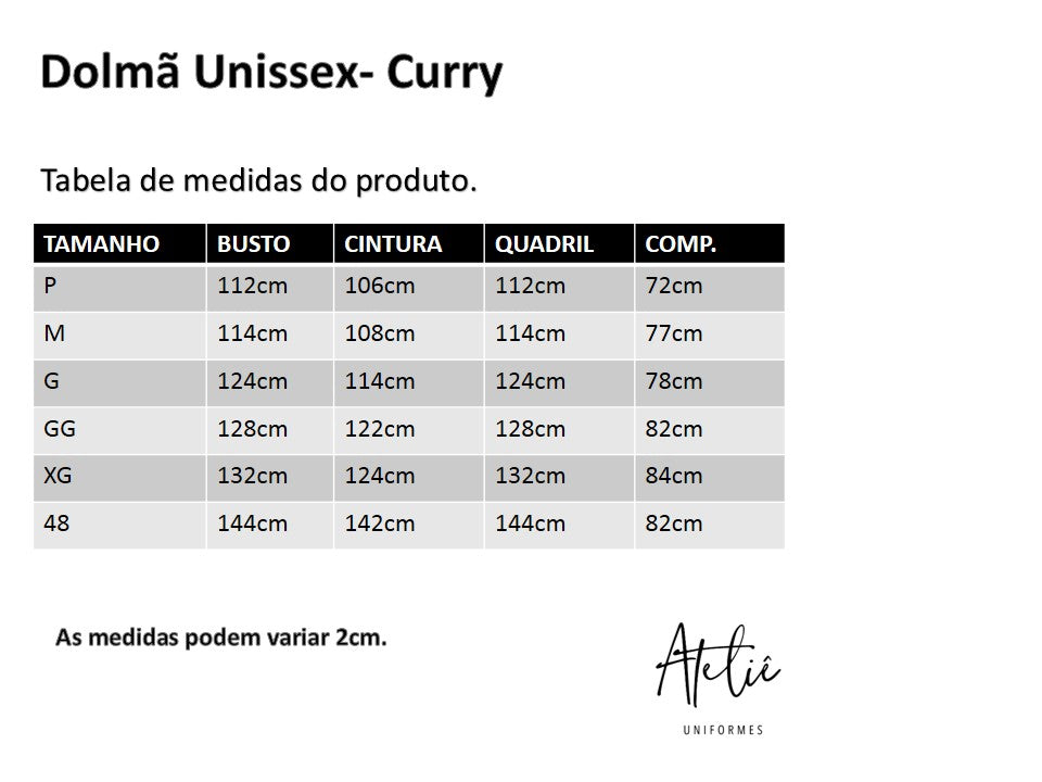 Dolmã Unissex Preta &  F. Branco- Curry