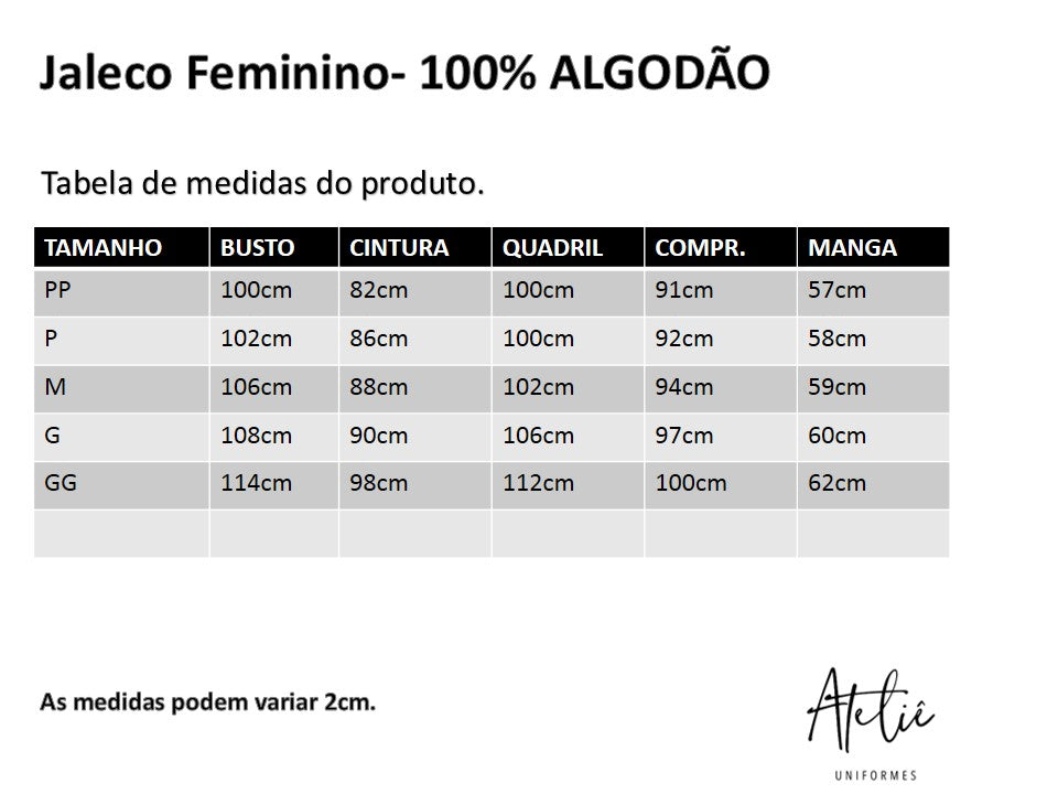 Jaleco Feminino - 100% algodão