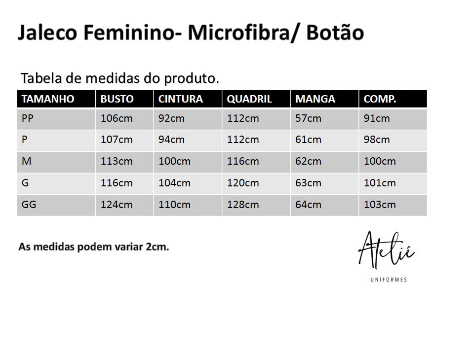 Jaleco Feminino Microfibra botão -Branco