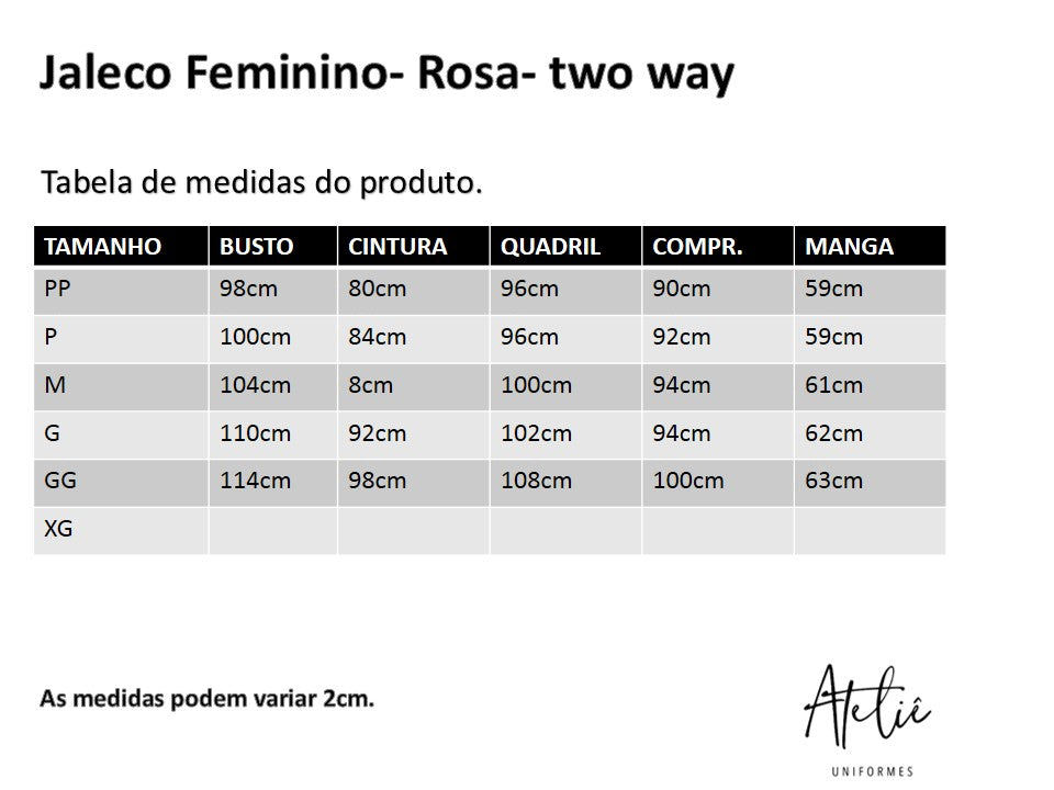 Jaleco Feminino Botão- Two way- Rosê