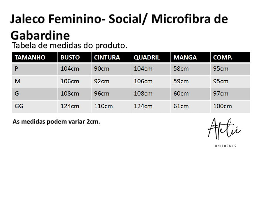 Jaleco Feminino- Social- Microfibra de Gabardine