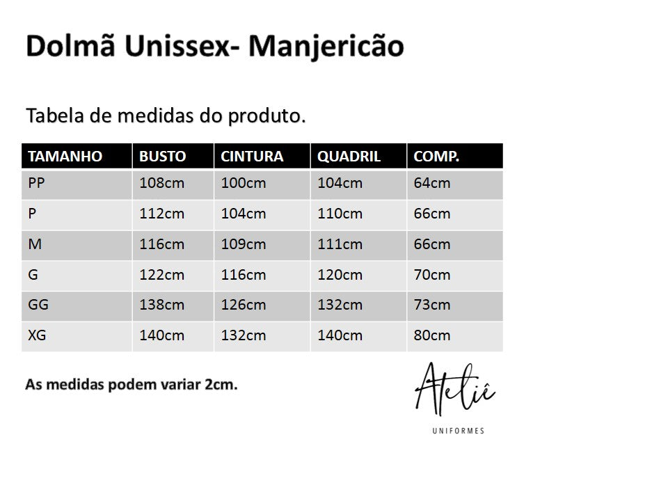 Dolmã Unissex Branca- Manjericão- Botão de pressão