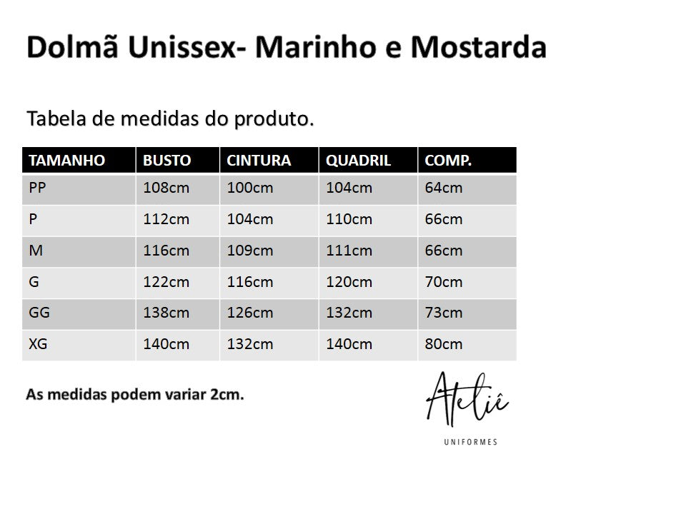 Dolmã Unissex -Marinho & Mostarda-Botão de pressão