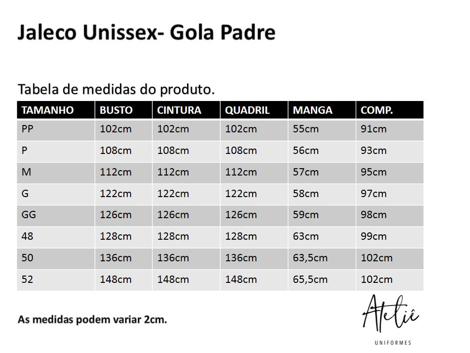 Jaleco Unissex - Microfibra